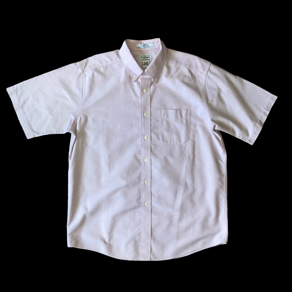 L. L. Bean Wrinkle Free Traditional Fit Pink/Blue Striped S/S Oxford 16.5 VNTG